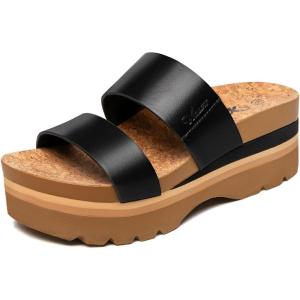 imageAthlefit Platform Sandals Women Summer Flatform Slides for Women Comfortable Arch Support Beach SandalsBlack