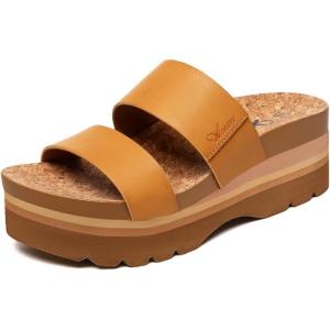 imageAthlefit Platform Sandals Women Summer Flatform Slides for Women Comfortable Arch Support Beach SandalsBrown