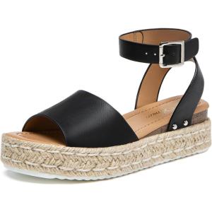 imageAthlefit Womens Platform Espadrille Wedge Sandals Comfortable Open Toe Buckle Sandals for Summer CasualBlack