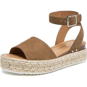 imageAthlefit Womens Platform Espadrille Wedge Sandals Comfortable Open Toe Buckle Sandals for Summer CasualBrown