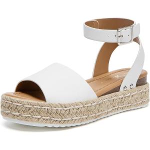 imageAthlefit Womens Platform Espadrille Wedge Sandals Comfortable Open Toe Buckle Sandals for Summer CasualWhite
