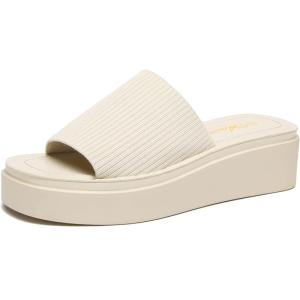 imageAthlefit Womens Slip On Platform Sandals Comfortable Open Toe Summer Flatform Slide SandalsBeige