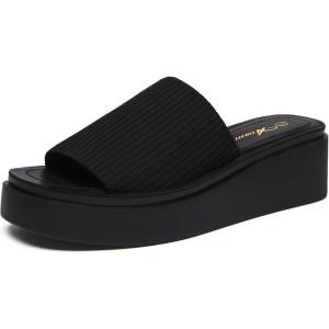 imageAthlefit Womens Slip On Platform Sandals Comfortable Open Toe Summer Flatform Slide SandalsBlack