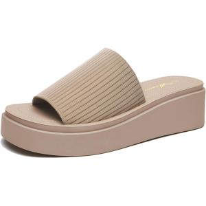 imageAthlefit Womens Slip On Platform Sandals Comfortable Open Toe Summer Flatform Slide SandalsNude