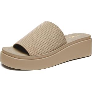 imageAthlefit Womens Slip On Platform Sandals Comfortable Open Toe Summer Flatform Slide SandalsTaupe