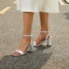 imageAthlefit Chunky Heels for Women Block Heeled Sandals Square Toe Ankle Strap Fashion High Heels for PromSilver