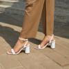 imageAthlefit Chunky Heels for Women Block Heeled Sandals Square Toe Ankle Strap Fashion High Heels for PromWhite