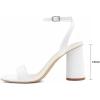 imageAthlefit Chunky Heels for Women Block Heeled Sandals Square Toe Ankle Strap Fashion High Heels for PromWhite