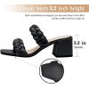 imageAthlefit Womens Braided Heeled Sandals Strappy Square Open Toe Heels Backless Mules Slip On Block HeelsBlack