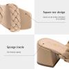 imageAthlefit Womens Braided Heeled Sandals Strappy Square Open Toe Heels Backless Mules Slip On Block HeelsKhaki