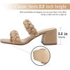 imageAthlefit Womens Braided Heeled Sandals Strappy Square Open Toe Heels Backless Mules Slip On Block HeelsKhaki