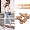 imageAthlefit Womens Braided Heeled Sandals Strappy Square Open Toe Heels Backless Mules Slip On Block HeelsKhaki