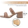 imageAthlefit Womens Braided Heeled Sandals Strappy Square Open Toe Heels Backless Mules Slip On Block HeelsNude