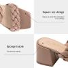 imageAthlefit Womens Braided Heeled Sandals Strappy Square Open Toe Heels Backless Mules Slip On Block HeelsNude