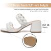imageAthlefit Womens Braided Heeled Sandals Strappy Square Open Toe Heels Backless Mules Slip On Block HeelsWhite
