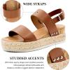 imageAthlefit Womens Espadrilles Sandals Ankle Strap Buckle Wedge Sandal Open Toe Studded Platform SandalsLight Brown