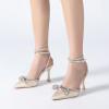 imageAthlefit Womens Rhinestone Bow Heels Ankle Strap Pointed Toe Stiletto Heeled Sandals Wedding Bridal Dress Pumps ShoesApricot