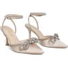 imageAthlefit Womens Rhinestone Bow Heels Ankle Strap Pointed Toe Stiletto Heeled Sandals Wedding Bridal Dress Pumps ShoesApricot