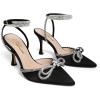 imageAthlefit Womens Rhinestone Bow Heels Ankle Strap Pointed Toe Stiletto Heeled Sandals Wedding Bridal Dress Pumps ShoesBlack