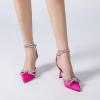 imageAthlefit Womens Rhinestone Bow Heels Ankle Strap Pointed Toe Stiletto Heeled Sandals Wedding Bridal Dress Pumps ShoesRose Red