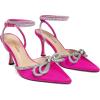 imageAthlefit Womens Rhinestone Bow Heels Ankle Strap Pointed Toe Stiletto Heeled Sandals Wedding Bridal Dress Pumps ShoesRose Red