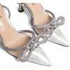 imageAthlefit Womens Rhinestone Bow Heels Ankle Strap Pointed Toe Stiletto Heeled Sandals Wedding Bridal Dress Pumps ShoesTransparent