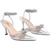 imageAthlefit Womens Rhinestone Bow Heels Ankle Strap Pointed Toe Stiletto Heeled Sandals Wedding Bridal Dress Pumps ShoesTransparent