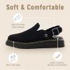 imageAthlefit Womens Slipon Suede Clogs Comfortable Latex Footbed Slingback Mules with Adjustable Strap for Work Walking Daily WearBlack