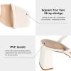 imageAthlefit Womens Square Open Toe Two Strap Heeled Sandals Slip On Block Chunky Heels SandalsBeige