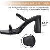 imageAthlefit Womens Square Open Toe Two Strap Heeled Sandals Slip On Block Chunky Heels SandalsBlack