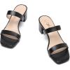 imageAthlefit Womens Two Strap Open Toe Heels Sandals Chunky Block Comfortable Slip On Low Heel Dress ShoesBlack