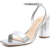 imageAthlefit Chunky Heels for Women Block Heeled Sandals Square Toe Ankle Strap Fashion High Heels for PromSilver