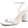imageAthlefit Chunky Heels for Women Block Heeled Sandals Square Toe Ankle Strap Fashion High Heels for PromWhite