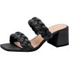 imageAthlefit Womens Braided Heeled Sandals Strappy Square Open Toe Heels Backless Mules Slip On Block HeelsBlack