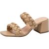 imageAthlefit Womens Braided Heeled Sandals Strappy Square Open Toe Heels Backless Mules Slip On Block HeelsKhaki