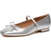 imageAthlefit Womens Mary Jane Flats Dressy Comfortable Square Toe Ballet Flats Shoes with Buckle StrapSilver