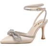 imageAthlefit Womens Rhinestone Bow Heels Ankle Strap Pointed Toe Stiletto Heeled Sandals Wedding Bridal Dress Pumps ShoesApricot