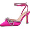 imageAthlefit Womens Rhinestone Bow Heels Ankle Strap Pointed Toe Stiletto Heeled Sandals Wedding Bridal Dress Pumps ShoesRose Red