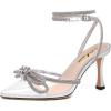 imageAthlefit Womens Rhinestone Bow Heels Ankle Strap Pointed Toe Stiletto Heeled Sandals Wedding Bridal Dress Pumps ShoesTransparent