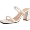 imageAthlefit Womens Square Open Toe Two Strap Heeled Sandals Slip On Block Chunky Heels SandalsBeige