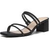 imageAthlefit Womens Strappy Block Chunky Heels Fashion Square Open Toe Slip On Heeled SandalsBlack