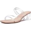 imageAthlefit Womens Strappy Block Chunky Heels Fashion Square Open Toe Slip On Heeled SandalsClear