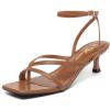imageAthlefit Womens Strappy Kitten Heels Square Toe Flip Flops Low Heels Ankle Strap Party Dress Thong Heeled SandalsDark Brown
