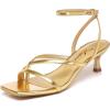 imageAthlefit Womens Strappy Kitten Heels Square Toe Flip Flops Low Heels Ankle Strap Party Dress Thong Heeled SandalsGold
