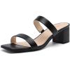 imageAthlefit Womens Two Strap Open Toe Heels Sandals Chunky Block Comfortable Slip On Low Heel Dress ShoesBlack