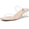 imageAthlefit Womens Two Strap Open Toe Heels Sandals Chunky Block Comfortable Slip On Low Heel Dress ShoesClear