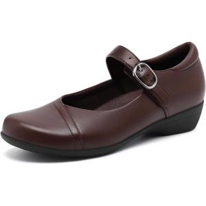 imageAthlefit Mary Jane Flats for Women Dressy Ballet Flats Shoes Comfortable Round Toe Buckle Work Flat ShoesBrown