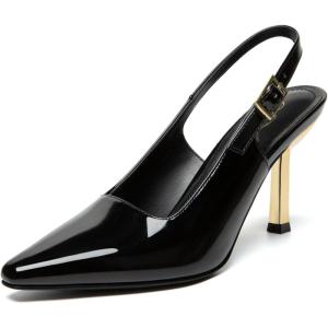 imageAthlefit Womens High Stiletto Slingback Heels Elegant Closed Square Toe Dress Pumps Shoes for Bridal Wedding Work PartyBlack