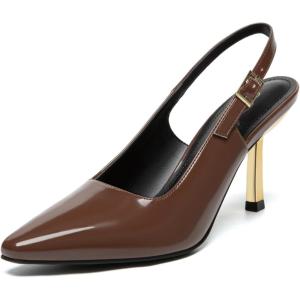 imageAthlefit Womens High Stiletto Slingback Heels Elegant Closed Square Toe Dress Pumps Shoes for Bridal Wedding Work PartyBrown
