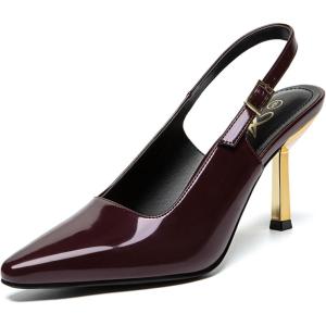 imageAthlefit Womens High Stiletto Slingback Heels Elegant Closed Square Toe Dress Pumps Shoes for Bridal Wedding Work PartyBurgundy